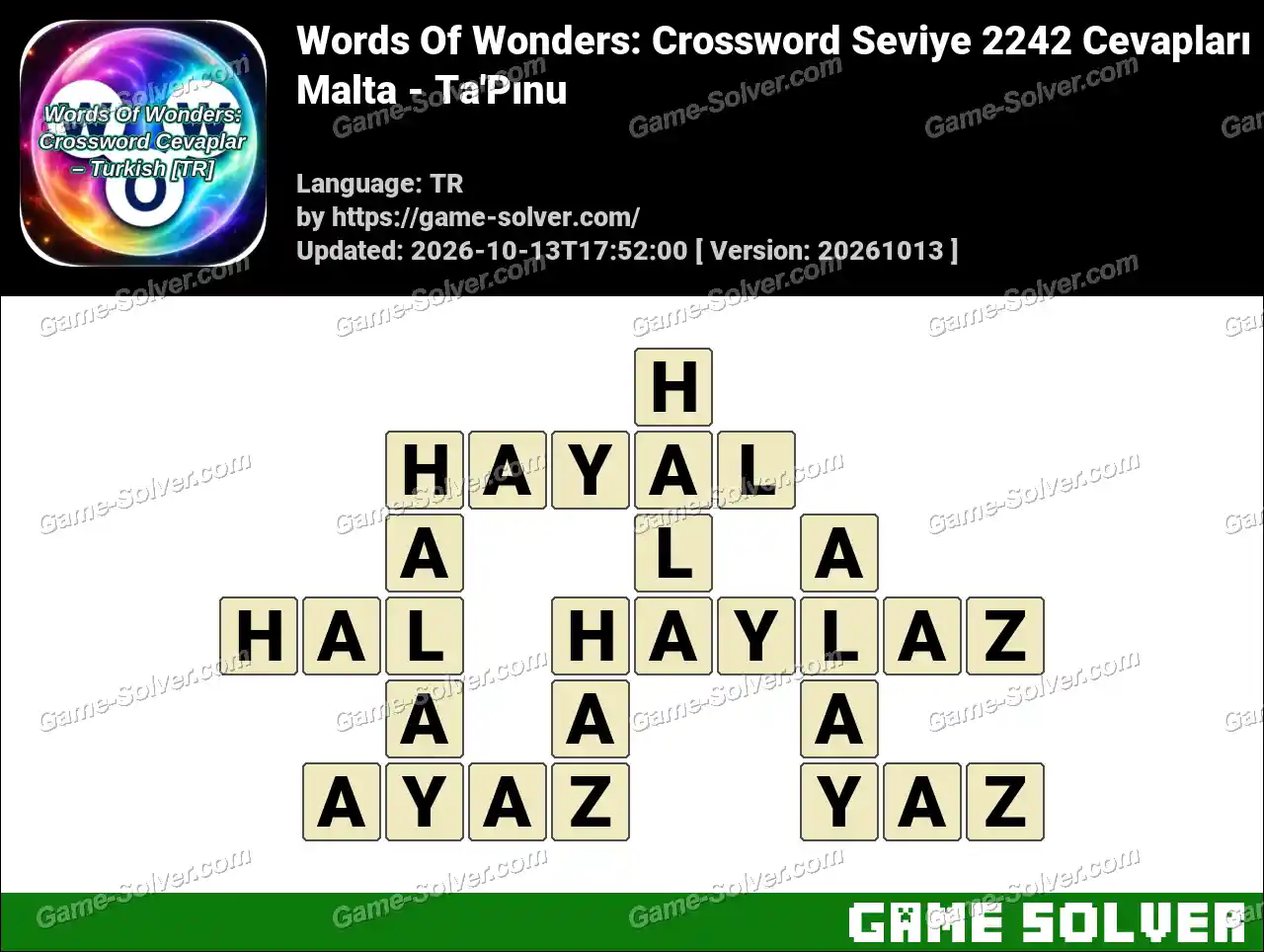 Words Of Wonders: Crossword Seviye 2242 Cevapları – Malta – Ta’Pınu